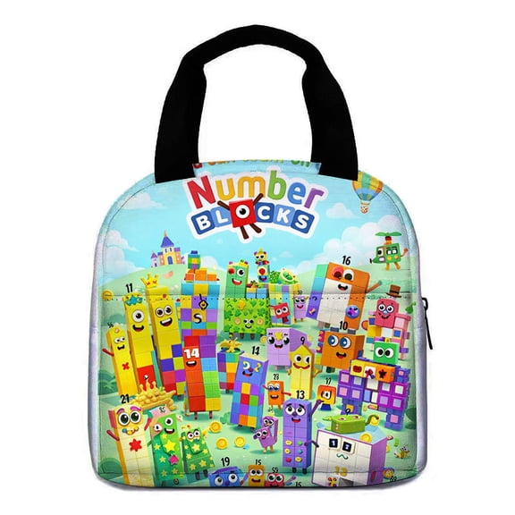 Number blocks Lunch Tote Bag, Reusable Thermal Lunch Bag with Handle, Portable Food Storage Cooler Bag for Daily Work Picnic Travel