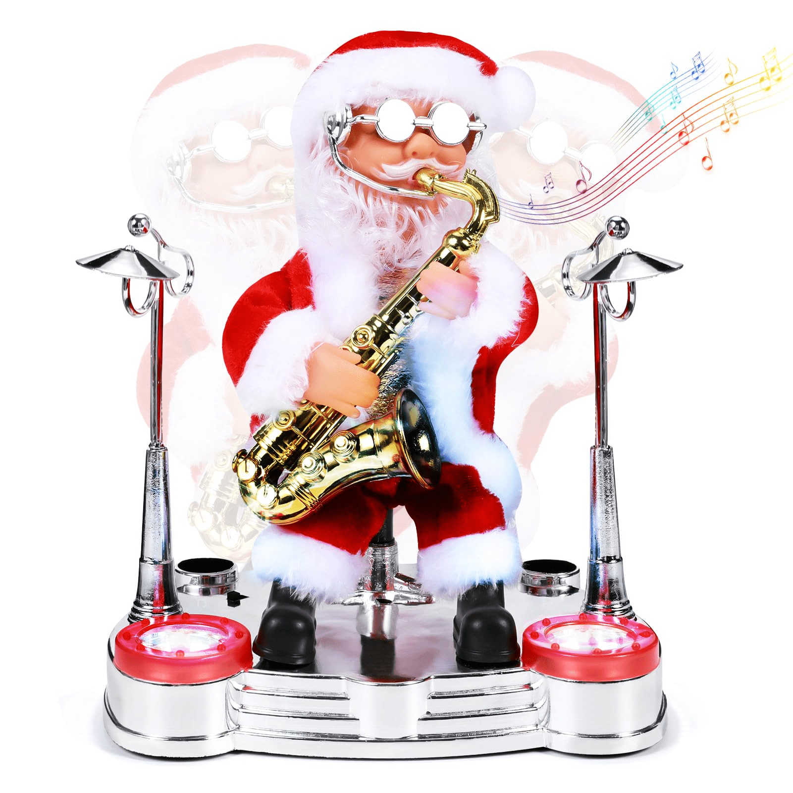Number-one Electric Singing Dancing Santa Claus with Blowing Saxophone,Plush Santa Claus Christmas New Year Gift for Holiday Party Home Table Christmas Decoration