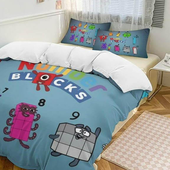 Numberblocks 3 Pcs Bed Sheets Set Breathable Duvet Cover with 2 Pillow Sham Soft All Seasons Bedding Set 86"x70"