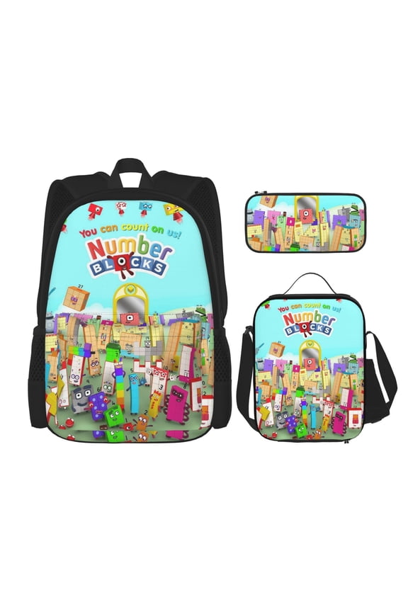 Numberblocks Backpack Cartoon Backpack Travel Backpack Set 3pcs Backpack Set 3 In 1 For Large Capacity 17 Inches
