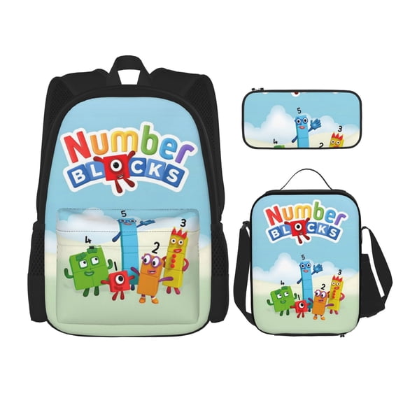 Numberblocks Backpack Lunch Bag Pencil Case Set 3 Piece Bookbag Sets With Lunch Bag Pencil Case Combination Hiking Travel Work