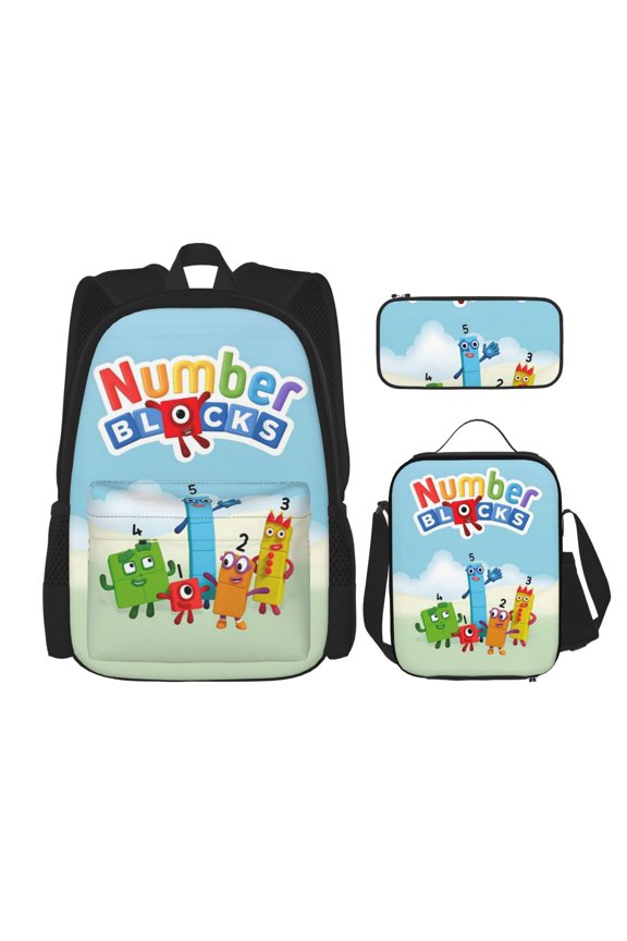 Numberblocks Backpack Lunch Bag Pencil Case Set 3 Piece Bookbag Sets With Lunch Bag Pencil Case Combination Hiking Travel Work