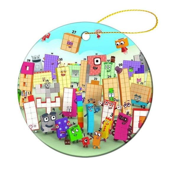 Numberblocks Ceramic Christmas Tree Ornaments Round Souvenir X-Mas Hanging Ornaments House Party Home Decor 1 Pcs