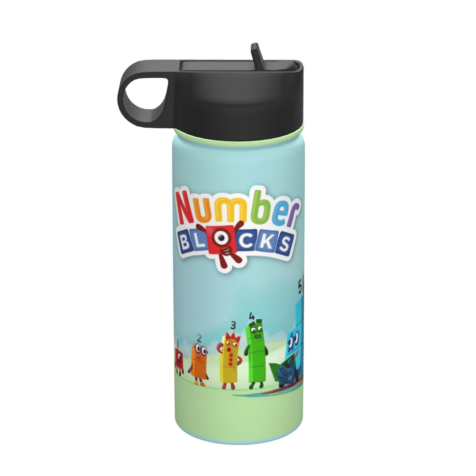 Numberblocks Insulated Water Bottle with Straw Lid, 18 oz Double Wall Vacuum Stainless Steel Kids Cup, Leak Proof Sports Thermos for Travel Fitness Hiking Outdoors