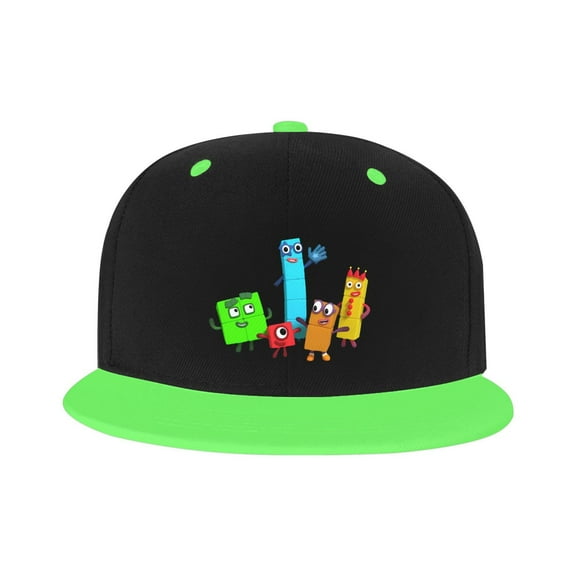 Numberblocks Kid'S Cartoon Baseball Cap,Adjustable Hip Hop Hat Flat Brim, Breathable Sun Hat For Boys Girls Green