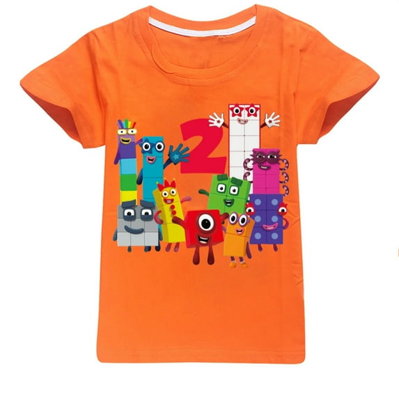 Numberblocks Printed Tee Anime Shirt Colorful Gaming Graphic T-Shirt For Boys Girls Orange 12-24 Months
