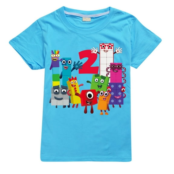 Numberblocks Printed Tee Anime Shirt Colorful Gaming Graphic T-Shirt For Boys Girls Sky Blue 7-8 Years