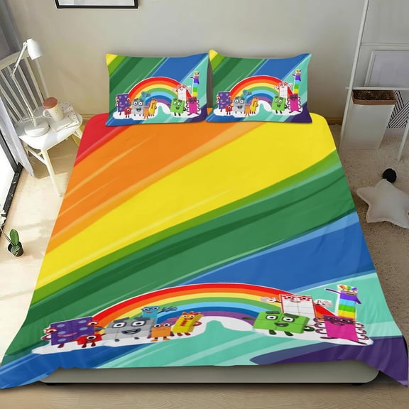 Numberblocks cotton bed sheet set, three-piece, comfortable with a unique design, ideal as home decor gifts for family, friends, fans, 55x79 in (140*200 cm).