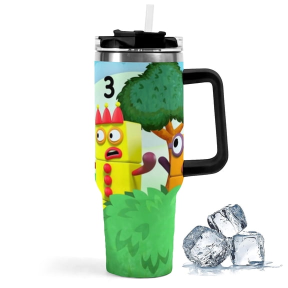 Numberblocks-theme Insulated Stainless Steel Tumbler with Handle Gifts For Family Friends Fans and Straw Fits in Standard Cup Holder 40 OZ