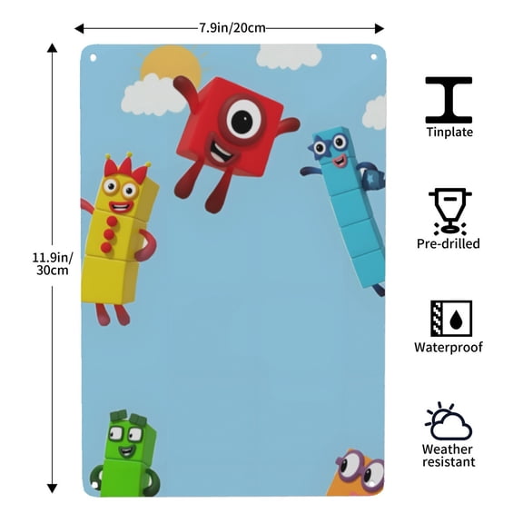 Numberblocks-themed Tin Painting tin print, 812 in (2030 cm), high-definition quality, a 2026 new model that adds space character and enhances the home.