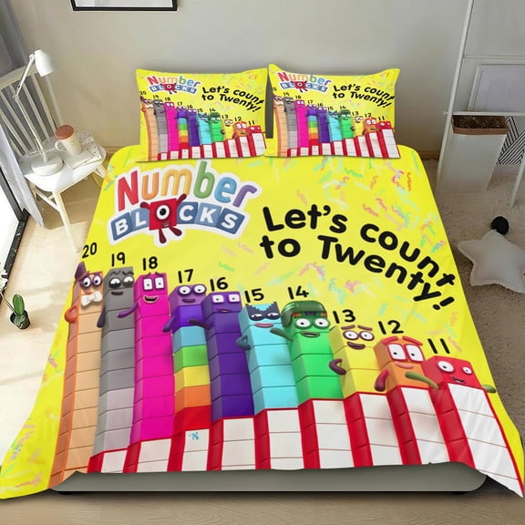 Numberblocks three-piece bed set, comfortable, skin-friendly, unique design,easy-care—perfect gifts for family, friends, fans, 36x75 in (90*190 cm).