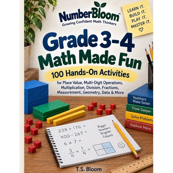 Numberbloom Grade 3-4 Math Made Fun: 100 Hands-On Activities for Place Value, Multi-Digit Operations, Multiplication, Division, Frac, (Paperback)