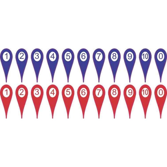 Numbered 0-10 Red and Blue Map Pointer Stickers