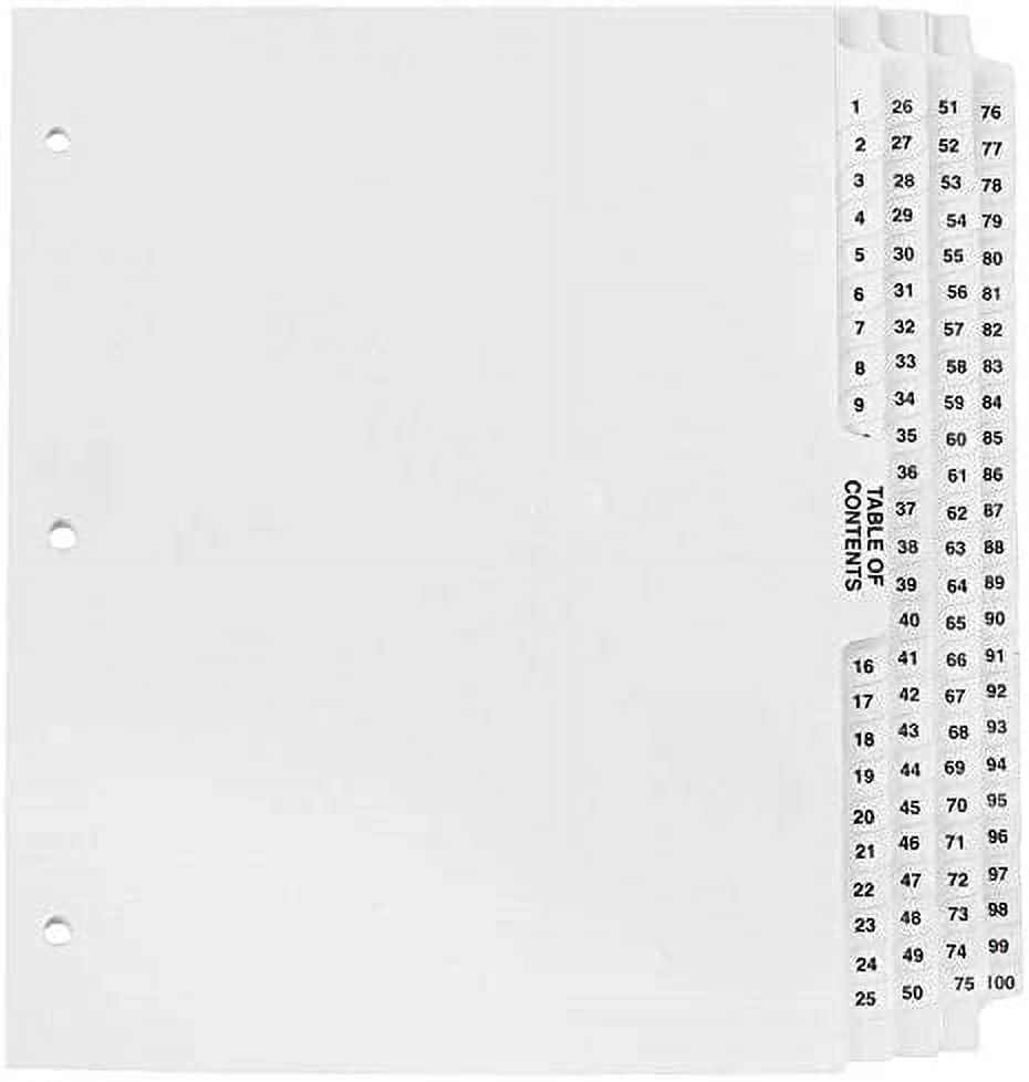 Numbered Dividers 1100 Punched
