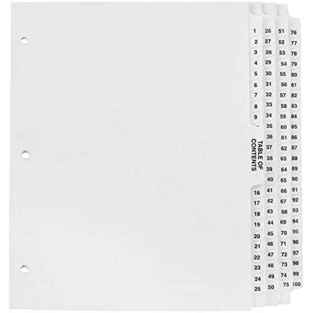Numbered Dividers 1-100 Punched