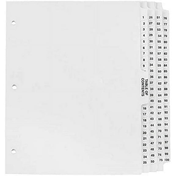 Numbered Dividers 1-100 Punched