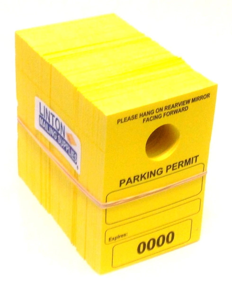 Numbered Parking Permit - Mirror Hang Tags, Yellow Cardstock, 4-3/4" x 3-1/8", Consecutive Numbers - Pack of 500 Tags