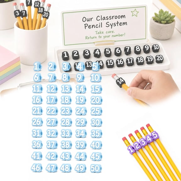 Numbered Pencil Toppers, 1-30 Reusable Classroom Labels for Pencil Organization and Supply Tracking