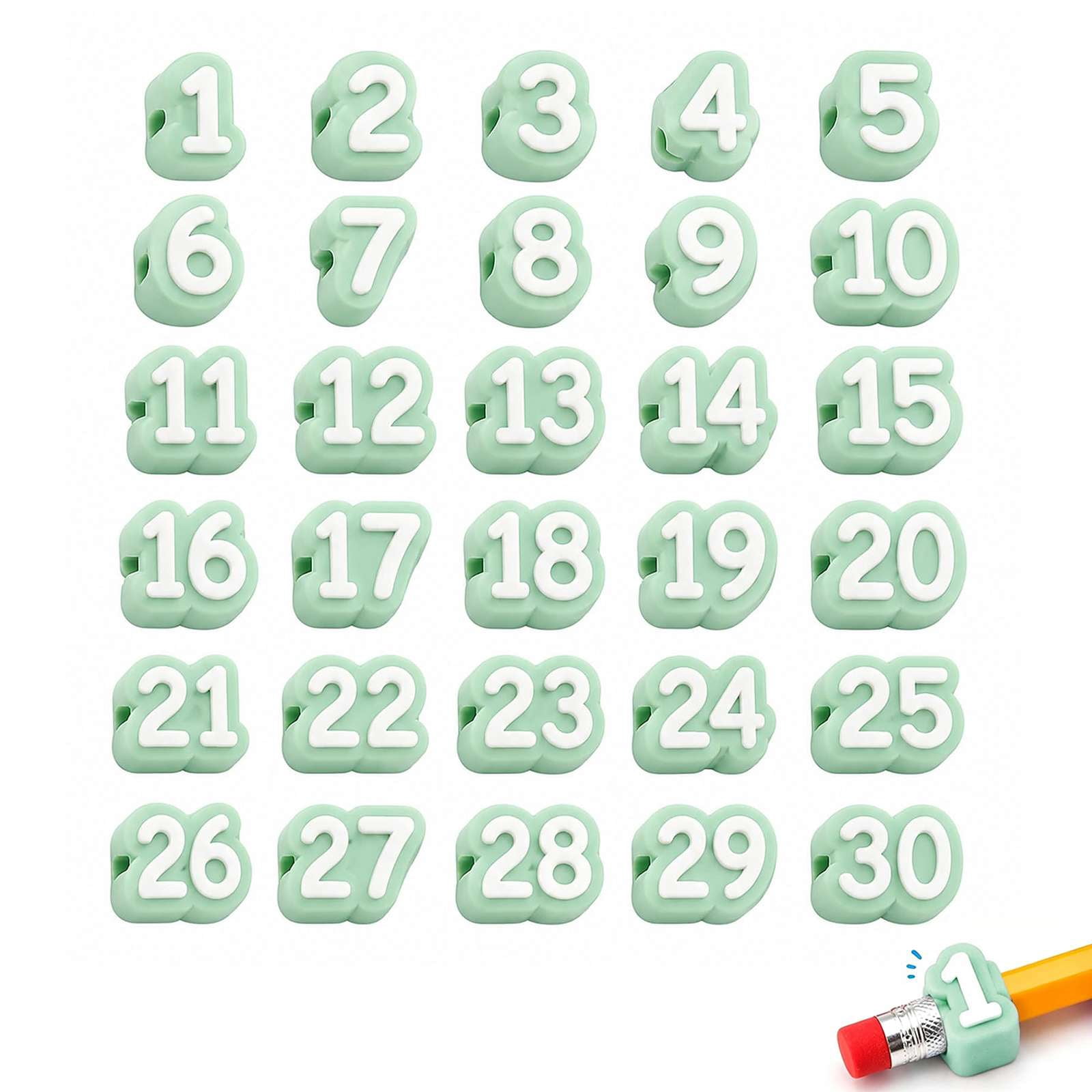 Numbered Pencil Toppers 1-30, Reusable Identification Markers for ...