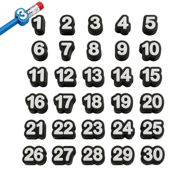Numbered Pencil Toppers 1-30,Reusable Number Pencil Labels Portable Classroom Pencil Toppers for Manage Tracking and Organization Instructional Supplies(Black)