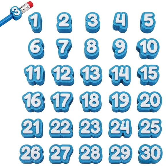 Numbered Pencil Toppers 1-30,Reusable Number Pencil Labels Portable Classroom Pencil Toppers for Manage Tracking and Organization Instructional Supplies(Blue)