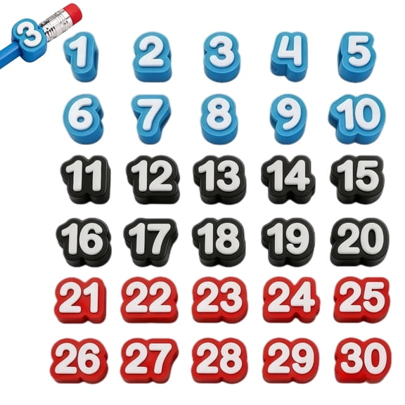 Numbered Pencil Toppers 1-30,Reusable Number Pencil Labels Portable Classroom Pencil Toppers for Manage Tracking and Organization Instructional Supplies(Mixed 3 colors)