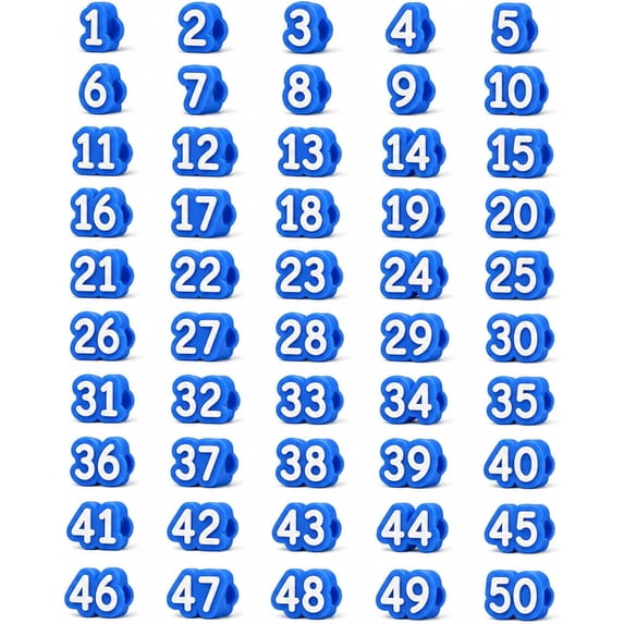 Numbered Pencil Toppers, 30/50,Classroom Organization Labels for Student Pencils, Reusable Number Tags for Teacher Supplies (Blue, Number: 1-50)