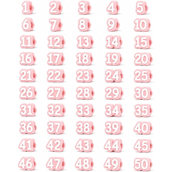 Numbered Pencil Toppers, 30/50,Classroom Organization Labels for Student Pencils, Reusable Number Tags for Teacher Supplies (Pink, Number: 1-50)