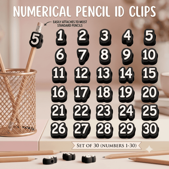 Numbered Pencil Toppers,30/50 PCS, Reusable Classroom Pencil Labels,Pen Tracking Markers for Supply Stations, 3D Printed Reusable Classroom Pencil Labels for Teachers