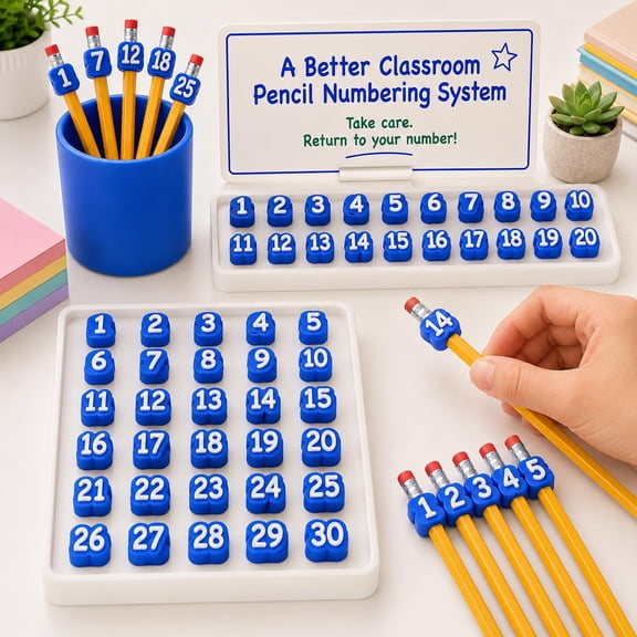 Numbered Pencil Toppers – 30 PCS Reusable Classroom Pencil Labels, Organization & Supply Tracking for Teachers, Homeschool