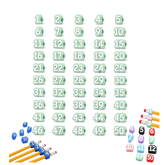Numbered Pencil Toppers, 50 Pcs Reusable Pencil Labels for Classroom Organization