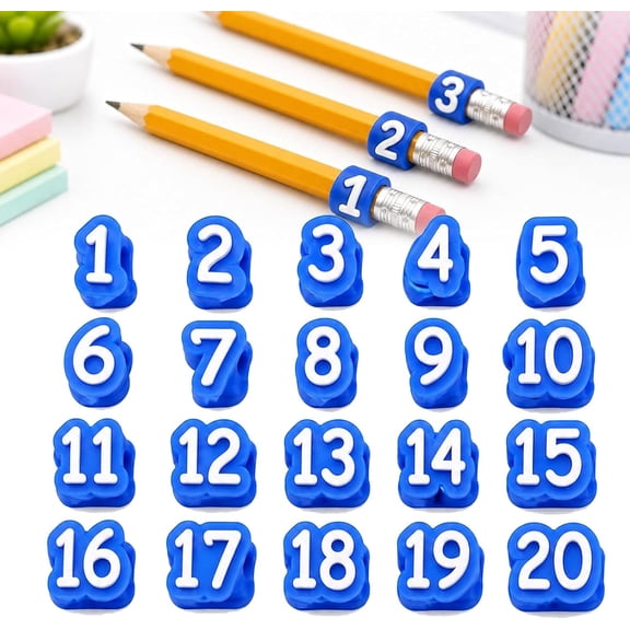 Numbered Pencil Toppers, Number Pencil Toppers, Reusable Classroom 𝐏𝐞𝐧𝐜𝐢𝐥 Labels (Blue, Number: 1-20)