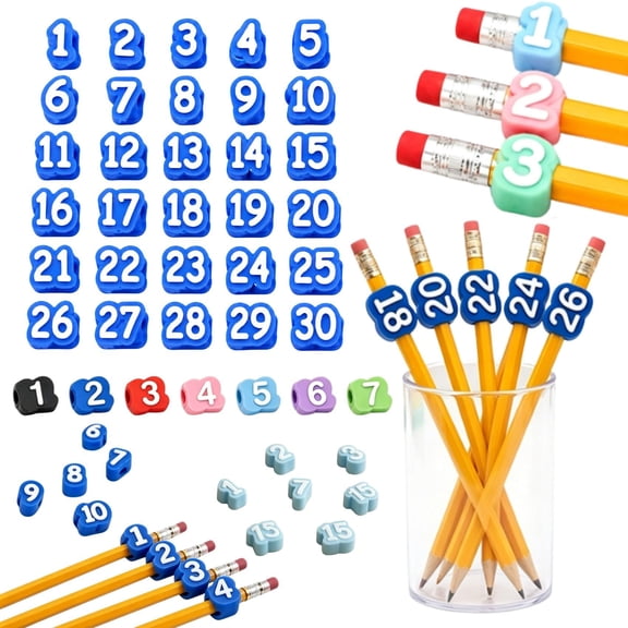 Numbered Pencil Toppers, Reusable Numbering Pencil Toppers Set, 1-30 Teacher Supplies with Number for Classroom Organization