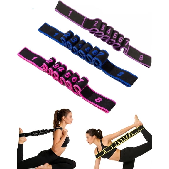 Numbered Resistance Band, Fitness Resistance Band for Stretching and Yoga, Adjustable 8-Segment Elastic Stretch Strap, Elastic Tension Band Exercise Pull Rope, for Hamstring Glutes Training