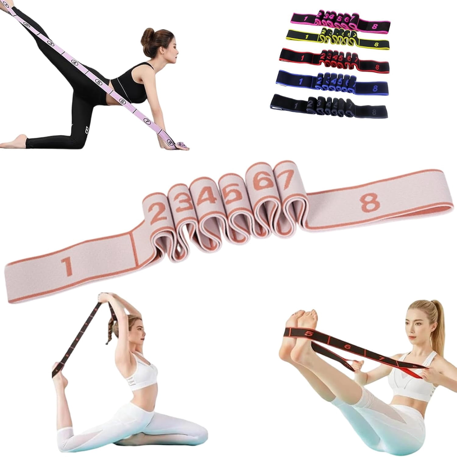 Numbered Resistance Band with Handles, 8-Loops Adjustable Fitness ...