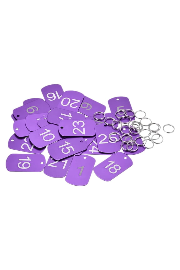Numbered Tag, Aluminum Key Tags Metal ID Tags, 1-25 Number with Ring Red Rectangle for Decoration, Pack of 25