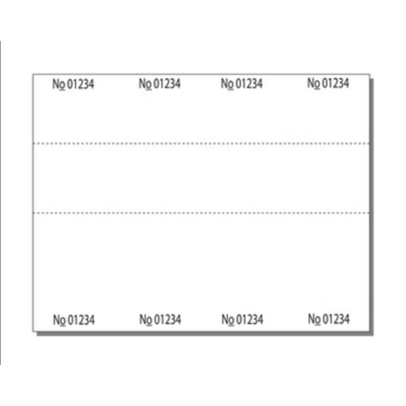 Numbered Tickets w Perfed Double Stubs, 4-UP on 6-1/2" x 8-1/2" Wht Vlm-250 Shts