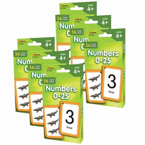 Numbers 0-25 Flash Cards, Pack of 6