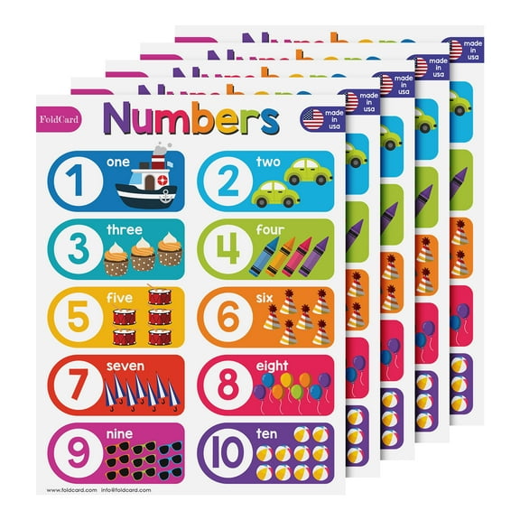 Numbers 1-10 Chart for Preschool to Grade 1 Kids – Bright and Colorful Educational Visual / Learning Aid Poster Decoration for Classroom or Home | Glossy Durable Cardstock | 8.5" x 11" | 5 per Pack