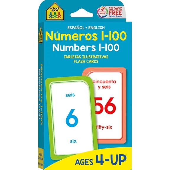 Bilingual Numbers 1-100 Flash Cards by School Zone