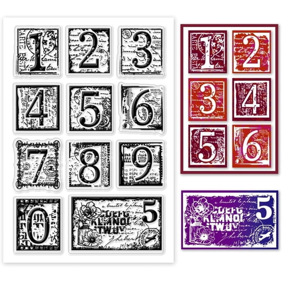 Numbers Clear Stamps 0-9 Digital Tag Clear Stamps Transparent Rubber Stamps Craft Silicone Stamps for Birthday Holiday Anniversary Card Making DIY Scrapbooking Photo Album Decor
