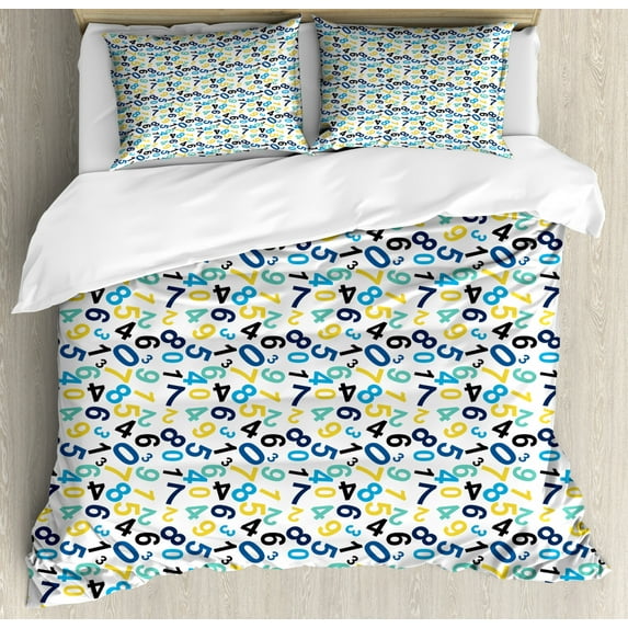 Numbers Duvet Cover Set King Size, Math Themed Numbers Pattern Algebra School Learning Education Themes Colorful Image, Decorative 3 Piece Bedding Set with 2 Pillow Shams, Multicolor, by Ambesonne