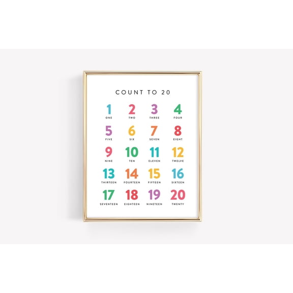 Numbers Educational Poster Rainbow Counting 1-20 Montessori Classroom Decor, Unframed Paper Poster 8x10in