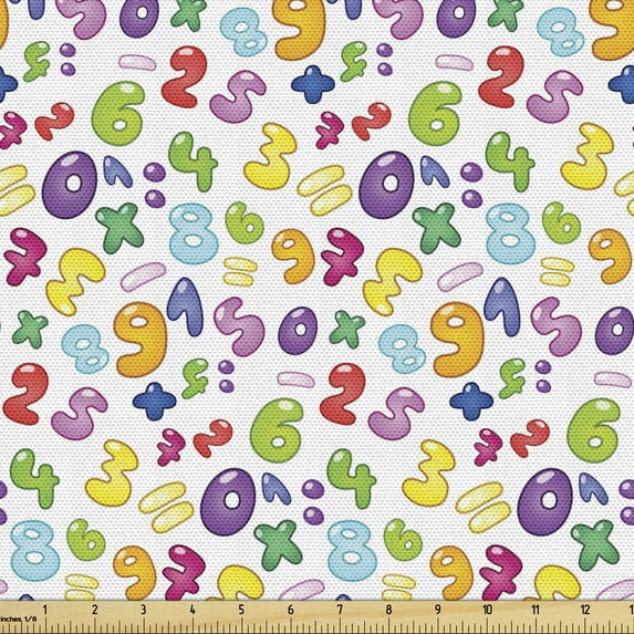 Ambesonne Numbers Pattern Fabric by the Yard Upholstery, Colorful Math Art, 1 Yard, Multicolor White