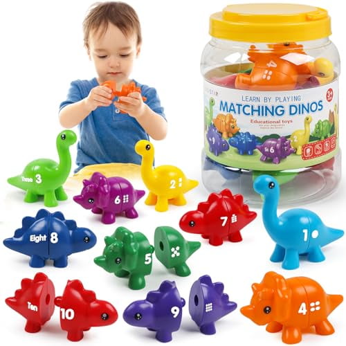 Numbers Matching Dinosaur Toy 1-10 Counting Sorting Game Double-Sided Dino Fine Motor Toys Number Recognition Learning Toy,Stocking Stuffers for for Kids Boys Girls