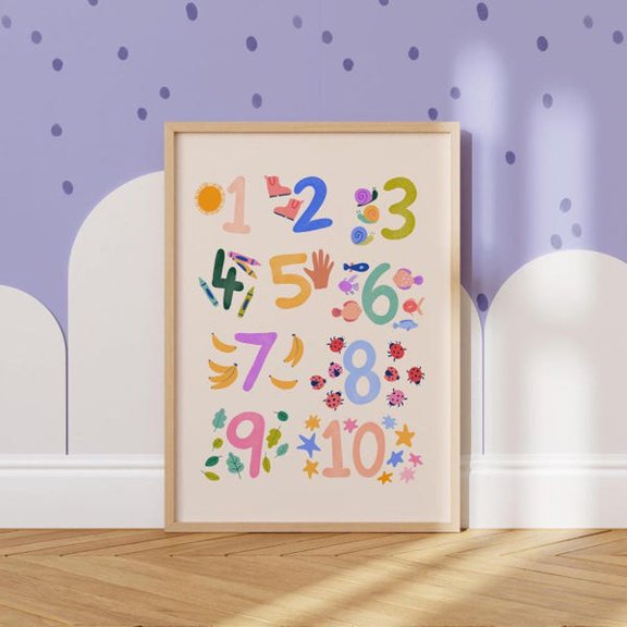 Numbers Print: 1-10 Counting Print, Nursery, Unframed Paper Poster 8x10in