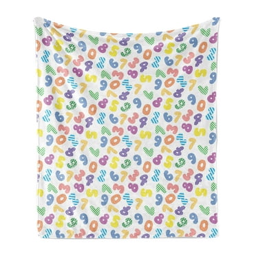 Numbers Soft Flannel Fleece Throw Blanket, Dots and Lines with Numbers Colorful Children Cartoon Scattered Pattern, Cozy Plush for Indoor and Outdoor Use, 60" x 80", Multicolor, by Ambesonne