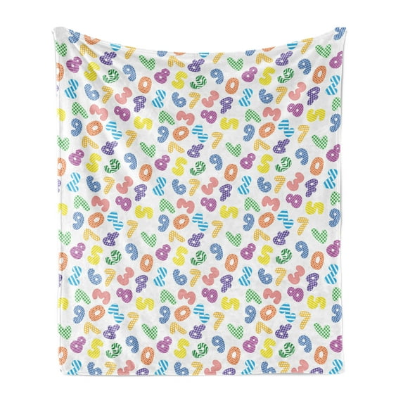Numbers Soft Flannel Fleece Throw Blanket, Dots and Lines with Numbers Colorful Children Cartoon Scattered Pattern, Cozy Plush for Indoor and Outdoor Use, 70" x 90", Multicolor, by Ambesonne