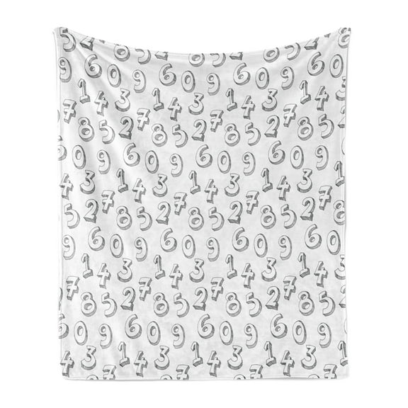 Numbers Soft Flannel Fleece Throw Blanket, Monochrome Cartoon Style Hand Drawn Doodles Children Educational Illustration, Cozy Plush for Indoor and Outdoor Use, 70" x 90", Black White, by Ambesonne