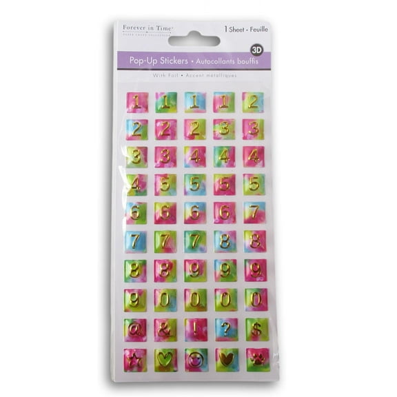 Numbers Stickers - 3D Rainbow Squares with Metallic Foil Numbers (0-9 ) 50 Pieces